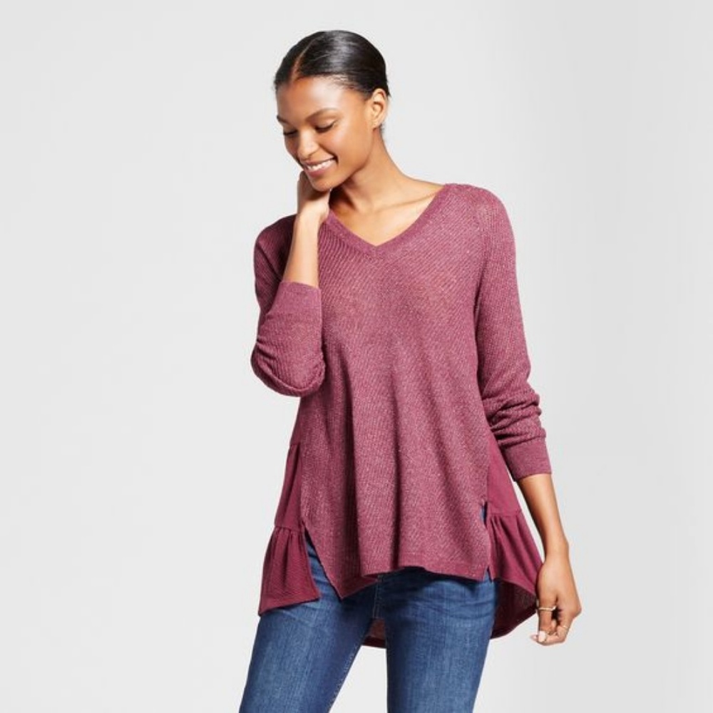 New KNOX ROSE Pointelle Ruffle Hem Sweater Top D6 - Picture 8 of 8